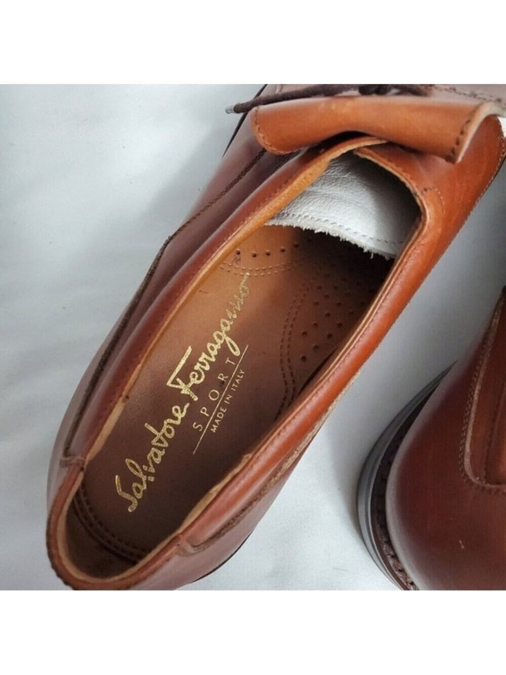 Salvatore Ferragamo Vintage Leather Kiltie Golf Shoes Tan & White - Picture 6 of 12
